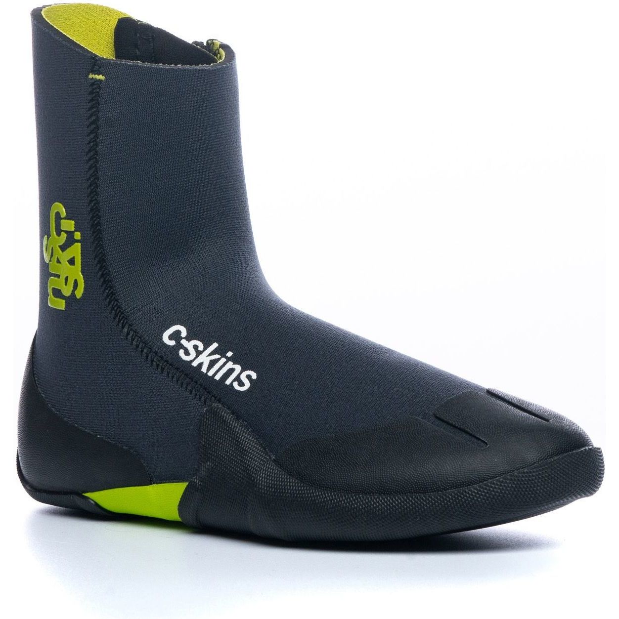 2026 C-Skins Junior Legend 3.5mm Zipped Round Toe Wetsuit Boots C-BOLEJZ - Graphite / Flash Green / Black